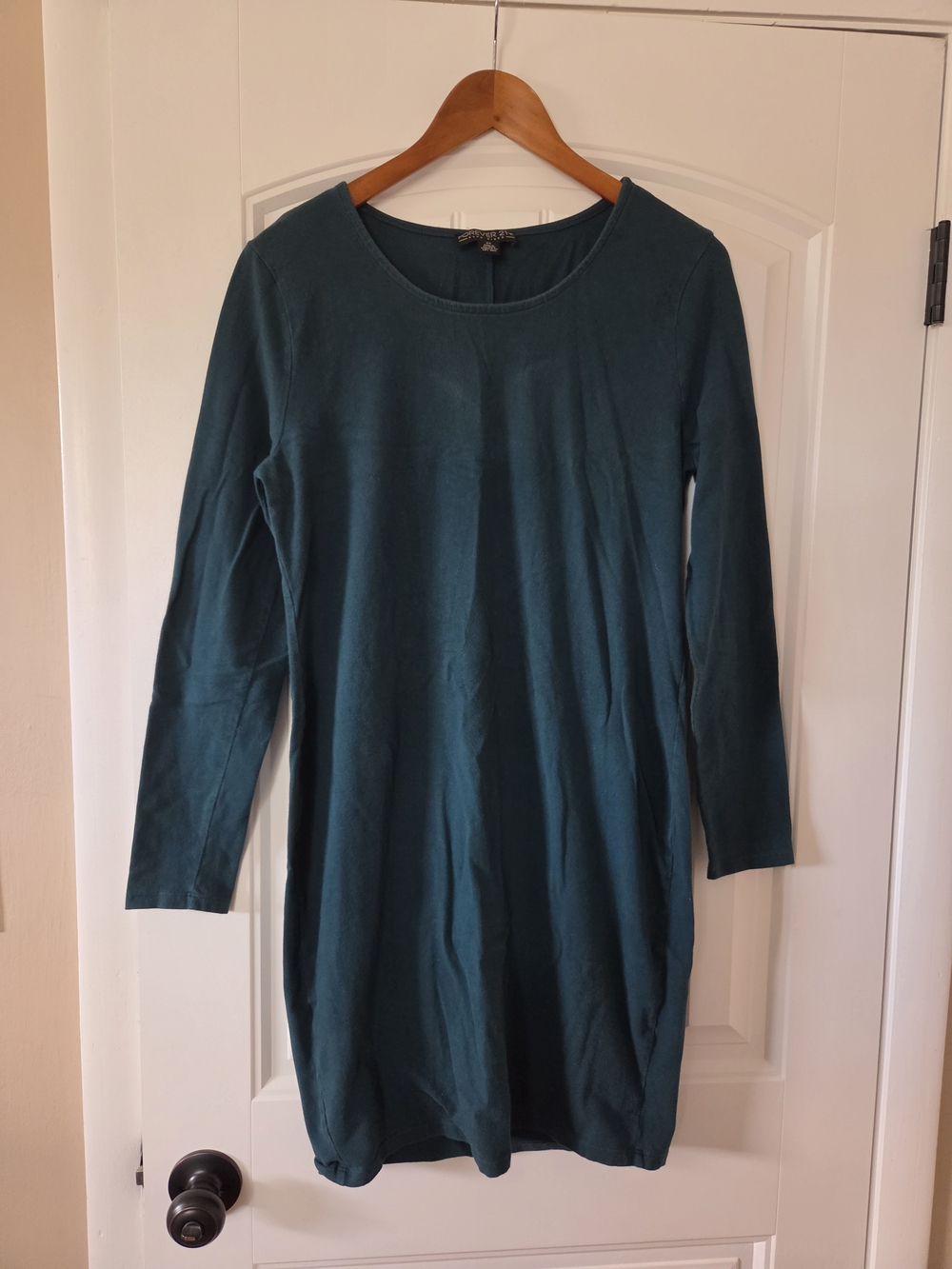 Forever 21 Teal Long-Sleeve Shift Dress